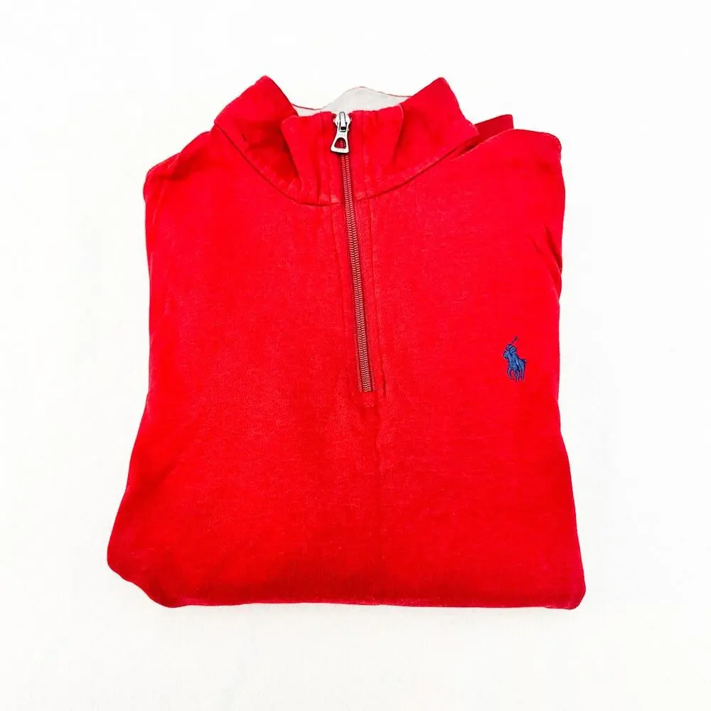 Polo Ralph Lauren Men's Quarter Zip Pullover Sweater Dark Red Color Size M